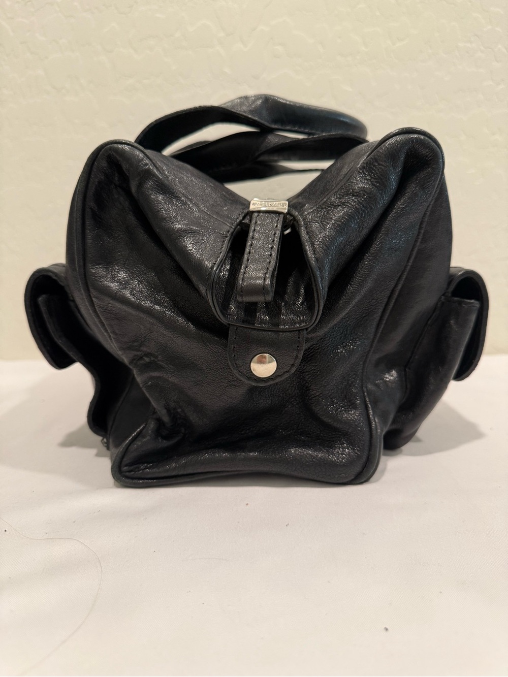 VIA REPUBBLICA NWOT Vintage Italian Leather Satchel Moto Utility Bag Black - Picture 3 of 11